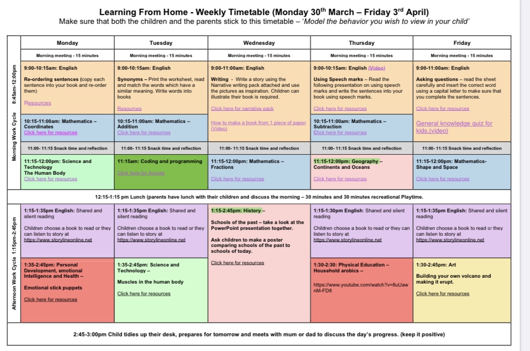 Interactive ‘Learning from Home’ Timetable for Parents Everywhere ...